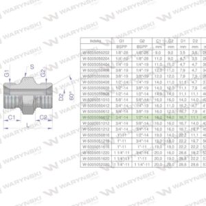 Złączka hydrauliczna redukcyjna calowa bb 1/2"x3/4" bsp waryński 5szt