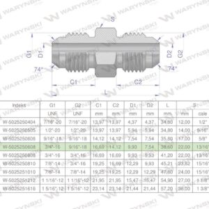Złączka hydrauliczna redukcyjna calowa bb 9/16"x3/4" unf jic waryński 2szt