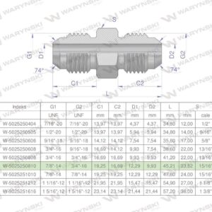 Złączka hydrauliczna redukcyjna calowa bb 7/8"x3/4" unf jic waryński 2szt