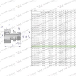 Złączka hydrauliczna metryczna ab xkor a-m36x2 28l b-m16x1.5 10l waryński