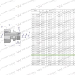 Złączka hydrauliczna metryczna ab xkor a-m45x2 35l b-m16x1.5 10l waryński