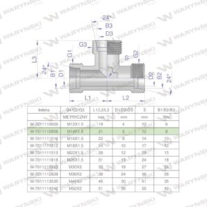 Trójnik hydrauliczny metryczny bbb m14x1.5 08l xt waryński 2szt