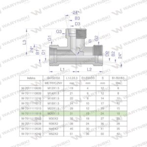 Trójnik hydrauliczny metryczny bbb m26x1.5 18l xt waryński