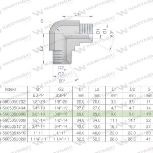 Kolanko hydrauliczne calowe bb 3/8" bsp xw waryński 5szt