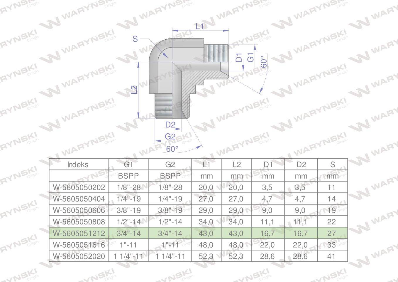 Kolanko hydrauliczne calowe bb 3/4" bsp xw waryński 2szt