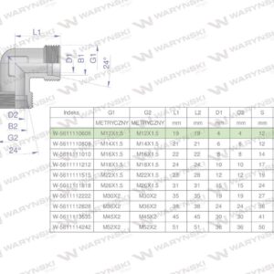 Kolanko hydrauliczne metryczne bb m12x1.5 06l xw waryński 5szt