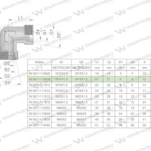 Kolanko hydrauliczne metryczne bb m14x1.5 08l xw waryński 5szt
