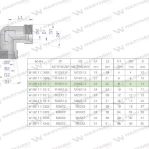 Kolanko hydrauliczne metryczne bb m16x1.5 10l xw waryński 5szt