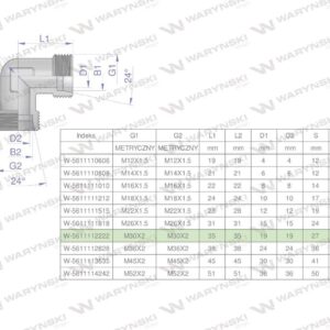 Kolanko hydrauliczne metryczne bb m30x2 22l xw waryński