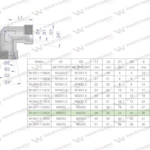Kolanko hydrauliczne metryczne bb m36x2 28l xw waryński