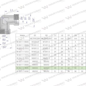 Kolanko hydrauliczne metryczne bb m45x2 35l xw waryński