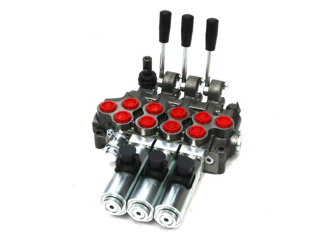 Rozdzielacz hydrauliczny 50 l/m 4 sekc 3 sekcje ster ręczno elektryczne 12 dc 1 sekcja manualna