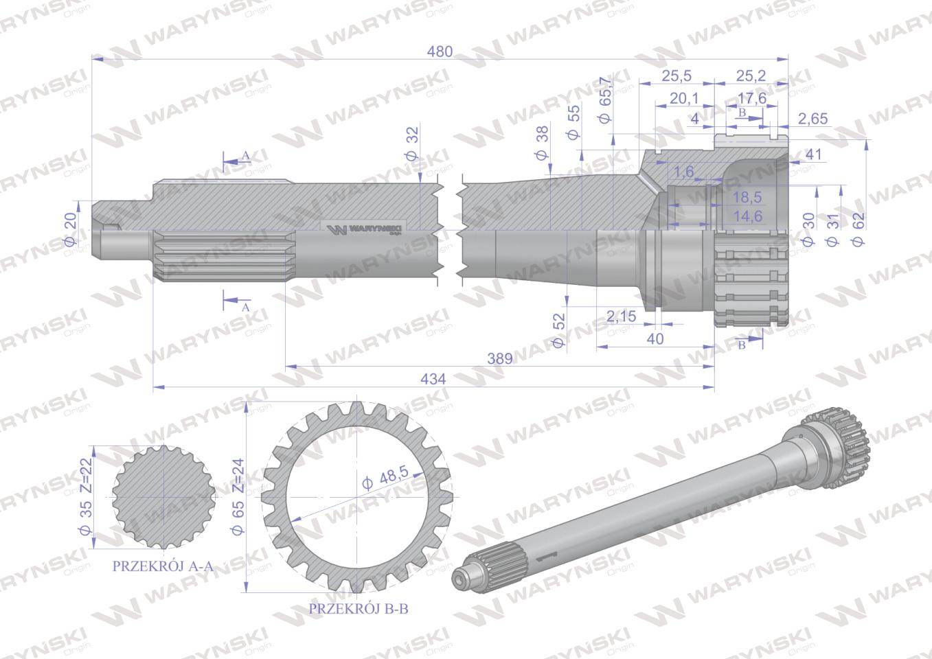 Wałek sprzęgłowy 86126086 c-385 waryński Wałek sprzęgłowy 86126086 c-385 waryński - obrazek 3