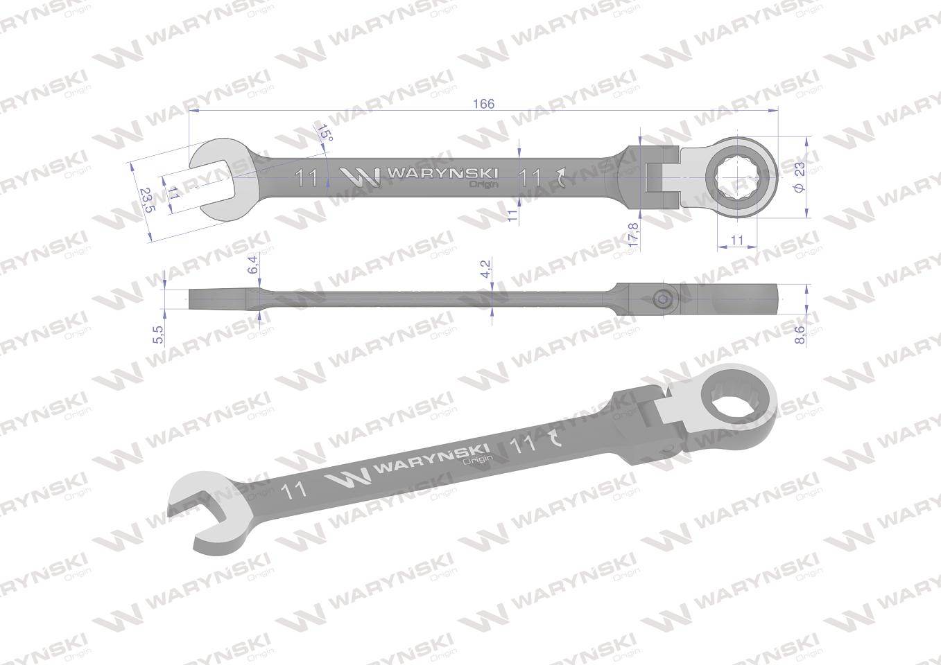Klucz płasko-oczkowy 11mm z grzechotką 72 zęby i przegubem waryński Klucz płasko-oczkowy 11mm z grzechotką 72 zęby i przegubem waryński - obrazek 2