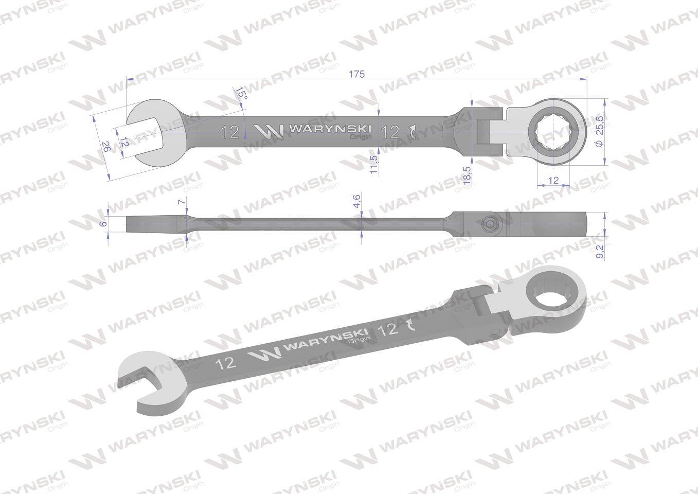 Klucz płasko-oczkowy 12mm z grzechotką 72 zęby i przegubem waryński Klucz płasko-oczkowy 12mm z grzechotką 72 zęby i przegubem waryński - obrazek 2