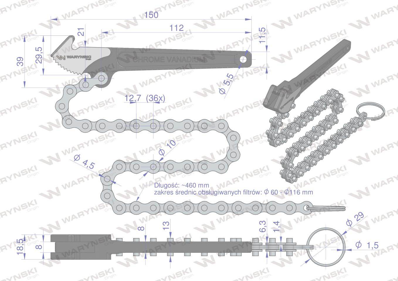 Klucz łancuchowy do filtra oleju 60-116mm waryński Klucz łancuchowy do filtra oleju 60-116mm waryński - obrazek 3