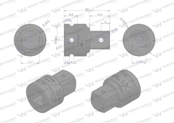 Adapter do kluczy udarowych 3/4 na 1" waryński - obrazek 3