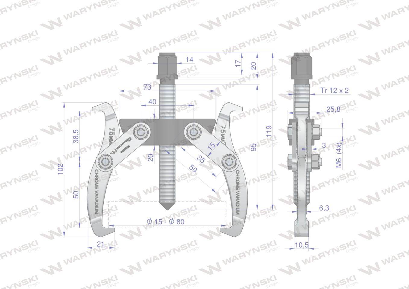 Ściągacz do łożysk dwuramienny typ s 15-80 waryński Ściągacz do łożysk dwuramienny typ s 15-80 waryński - obrazek 3