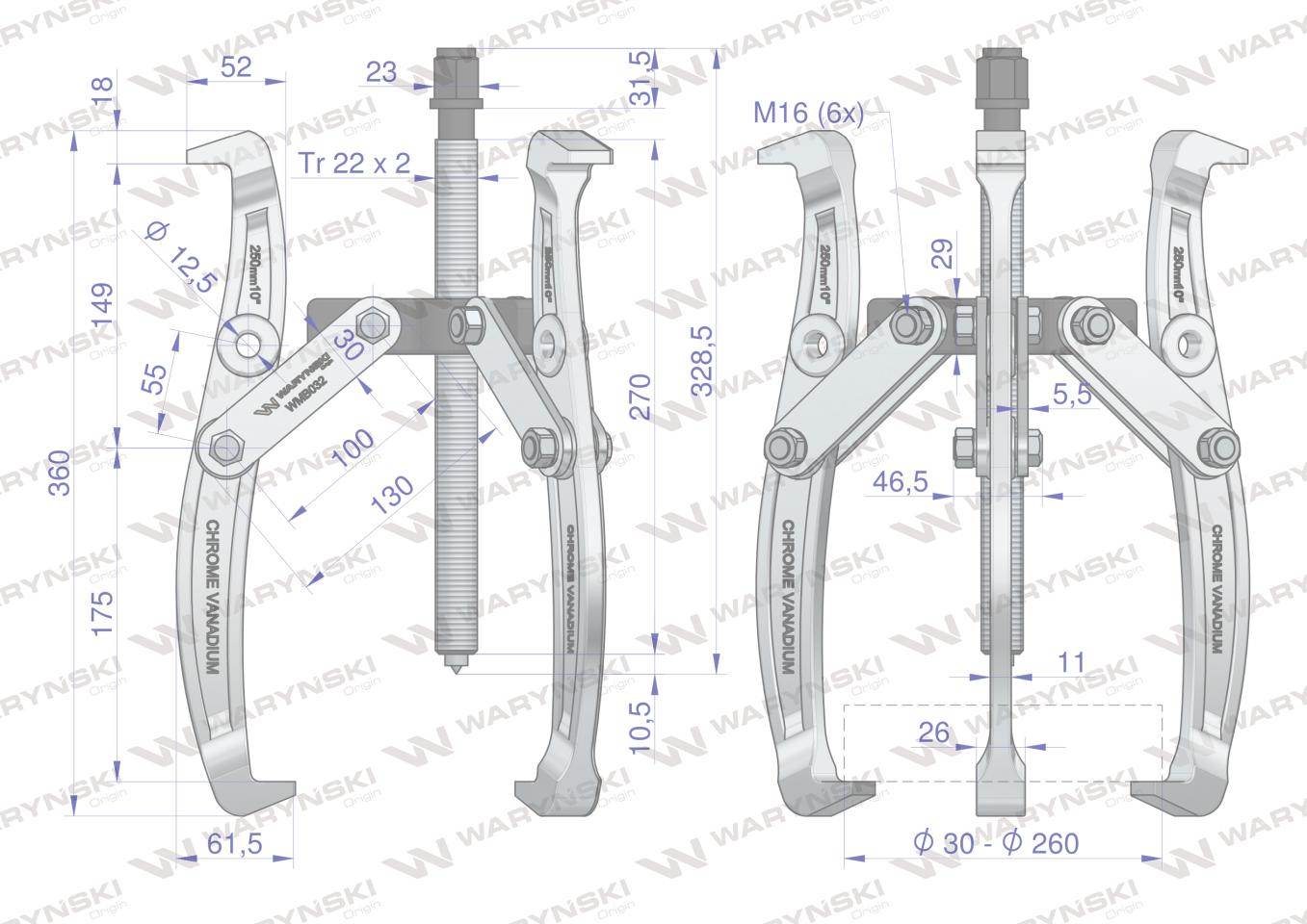 Ściągacz do łożysk trójramienny typ s 30-260 waryński Ściągacz do łożysk trójramienny typ s 30-260 waryński - obrazek 3