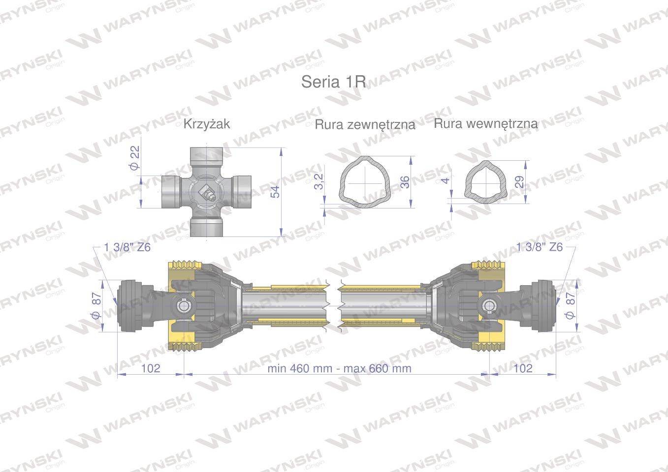 Wał przegubowo-teleskopowy 460-660mm 210nm 10200 ce 2020 seria 1r waryński wa21-46 Wał przegubowo-teleskopowy 460-660mm 210nm 10200 ce 2020 seria 1r waryński wa21-46 - obrazek 3
