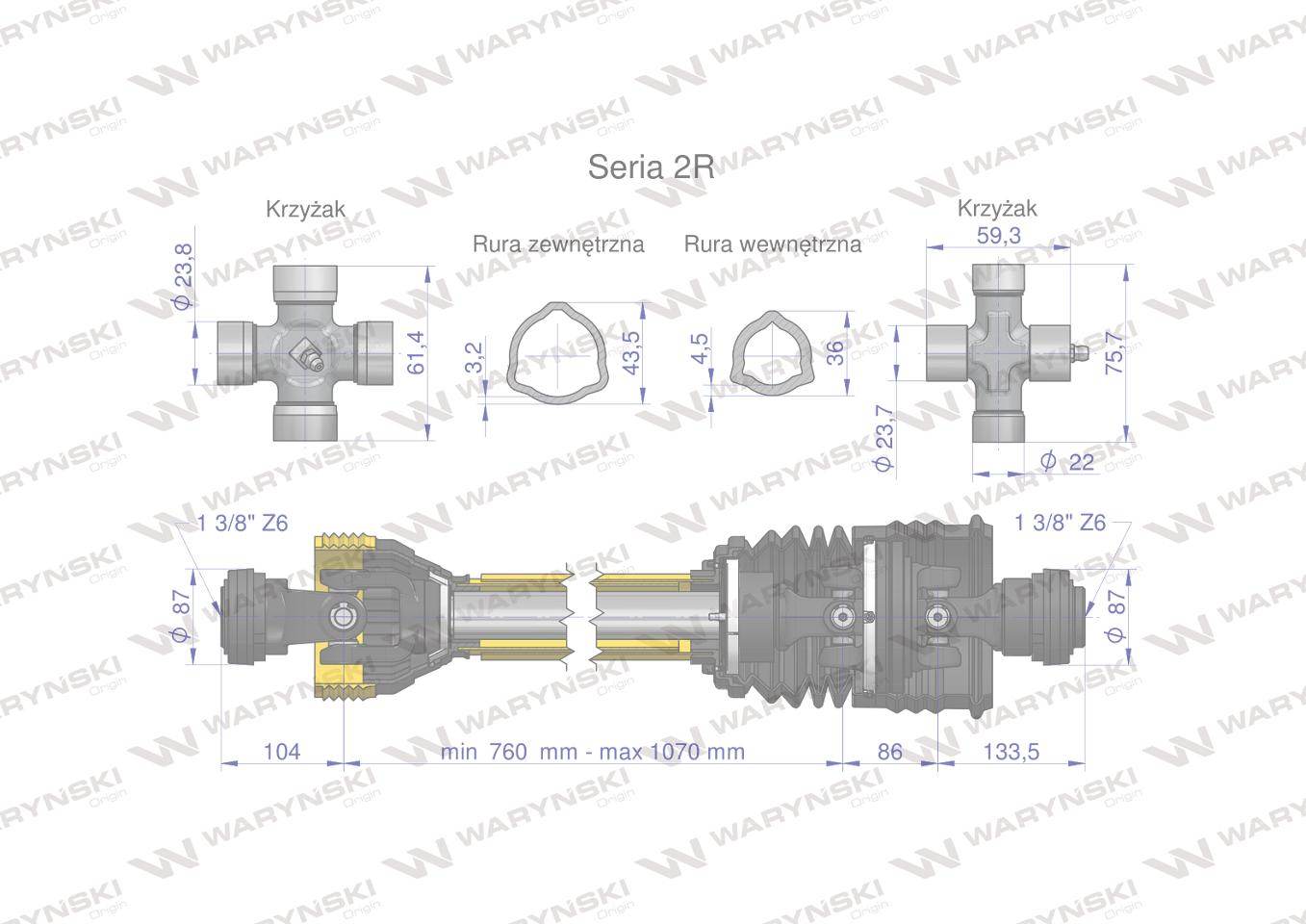 Wał przegubowo-teleskopowy 760-1070mm 270nm szerokokątny ce 2020 seria 2r waryński Wał przegubowo-teleskopowy 760-1070mm 270nm szerokokątny ce 2020 seria 2r waryński - obrazek 2