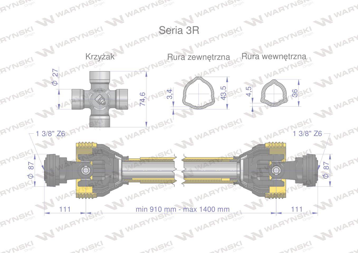 Wał przegubowo-teleskopowy 910-1400mm 460nm 50260 ce 2020 seria 3r waryński wa46-91 Wał przegubowo-teleskopowy 910-1400mm 460nm 50260 ce 2020 seria 3r waryński wa46-91 - obrazek 3