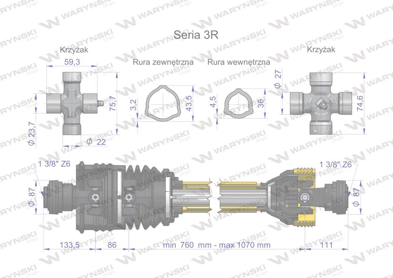 Wał przegubowo-teleskopowy 760-1070mm 460nm szerokokątny ce 2020 seria 3r waryński Wał przegubowo-teleskopowy 760-1070mm 460nm szerokokątny ce 2020 seria 3r waryński - obrazek 3