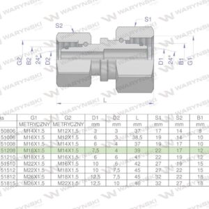 Złączka hydrauliczna metryczna aa m18x1.5 12lxm14x1.5 08l waryński 2szt