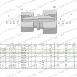 Złączka hydrauliczna metryczna aa m16x1.5 10lxm14x1.5 08l waryński 2szt