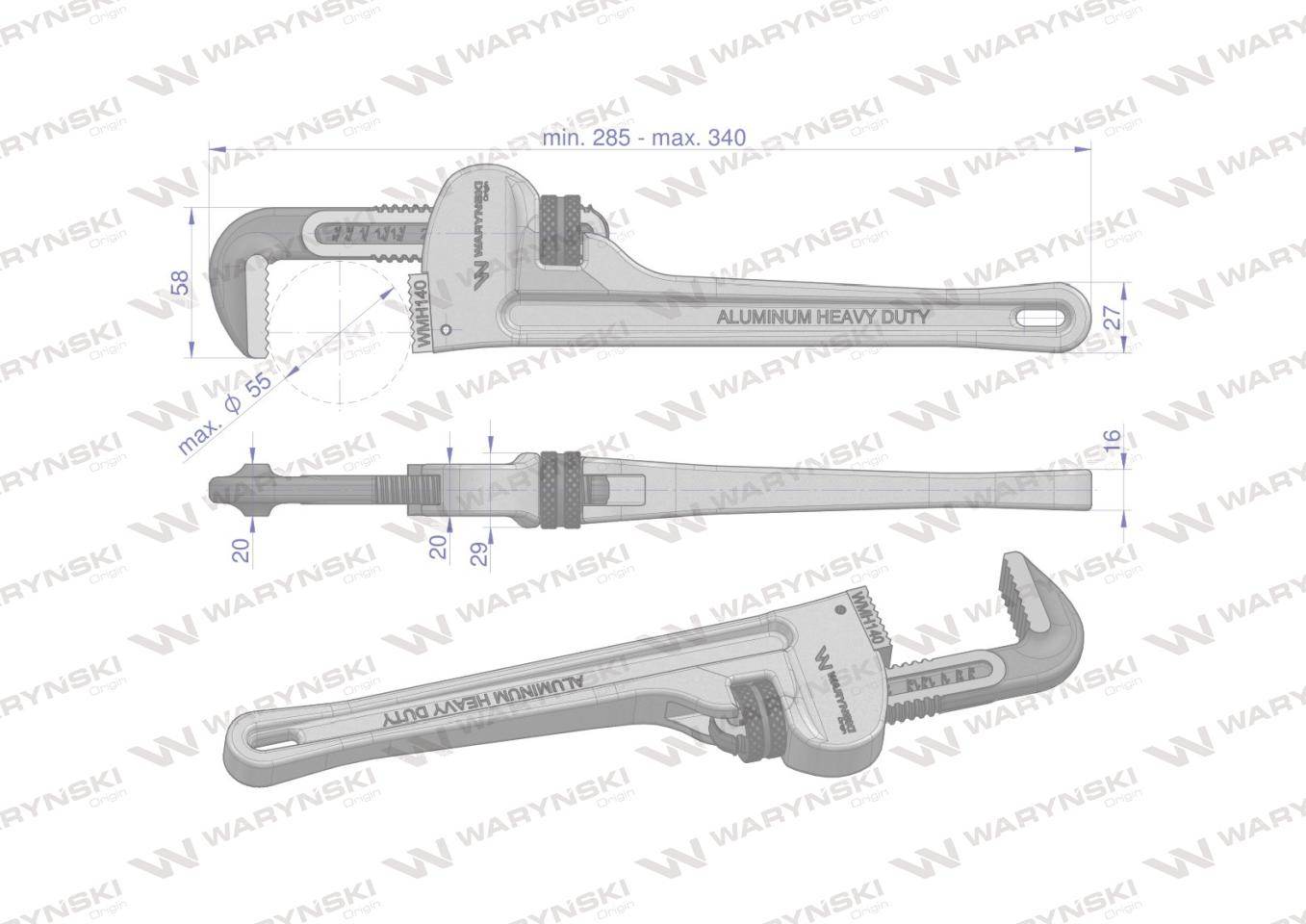 Klucz do rur typ amerykański 12" uchwyt aluminium wzmocniony szczęki crmo max średnica waryński Klucz do rur typ amerykański 12" uchwyt aluminium wzmocniony szczęki crmo max średnica waryński - obrazek 3