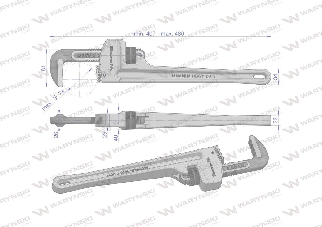 Klucz do rur typ amerykański 18" uchwyt aluminium wzmocniony szczęki crmo max średnica waryński Klucz do rur typ amerykański 18" uchwyt aluminium wzmocniony szczęki crmo max średnica waryński - obrazek 3