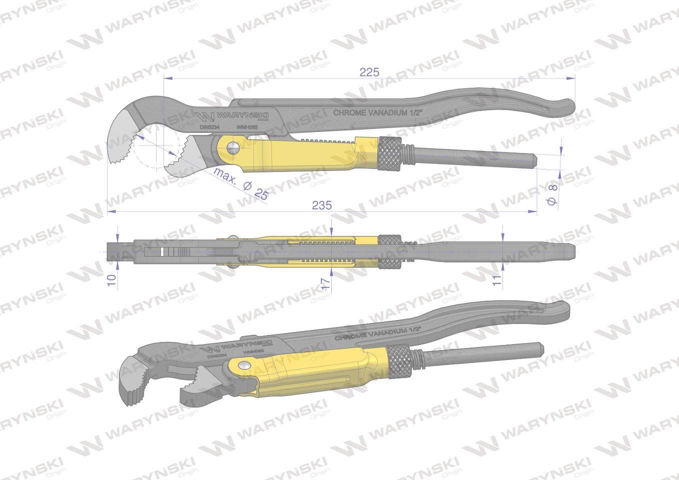 Szczypce nastawne szwedzkie do rur szczęki typ s o rozstawie max 25mm długość 235mm waryński Szczypce nastawne szwedzkie do rur szczęki typ s o rozstawie max 25mm długość 235mm waryński - obrazek 3