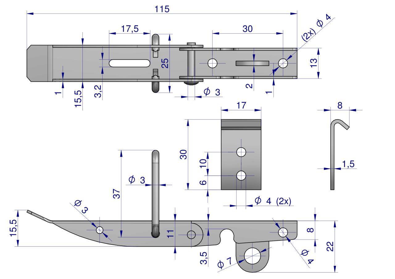 Spinacz zaczep zamek burty uniwersalny 115mm x17mm ze skoblem klamra z drutu fi-3mm Spinacz zaczep zamek burty uniwersalny 115mm x17mm ze skoblem klamra z drutu fi-3mm - obrazek 2