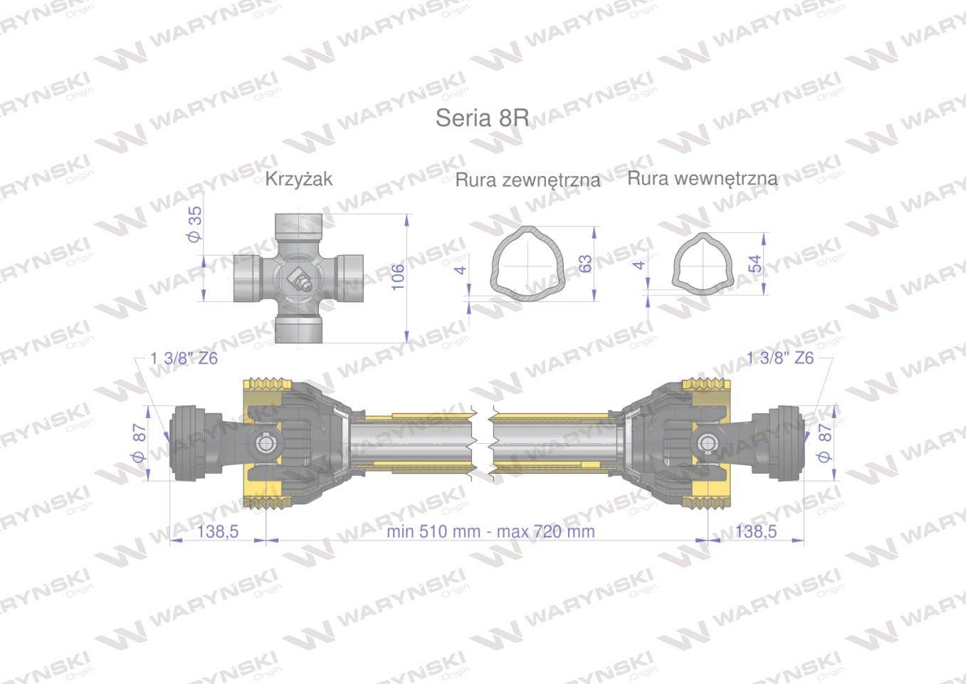 Wał przegubowo-teleskopowy 510-720mm 1240nm ce 2020 seria 8r waryński Wał przegubowo-teleskopowy 510-720mm 1240nm ce 2020 seria 8r waryński - obrazek 2
