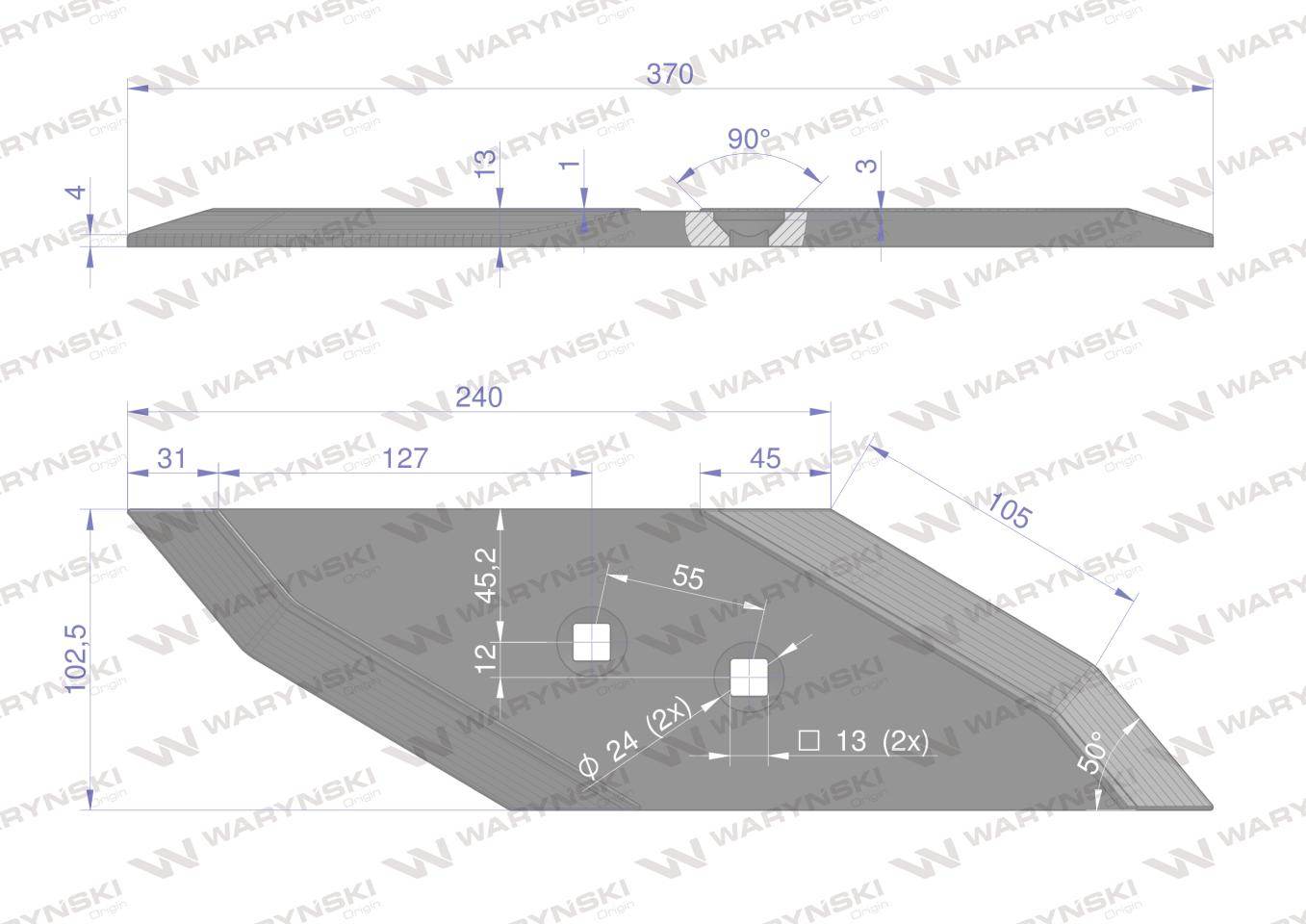 Dłuto nakładka lemiesza lewa zamiennik lemken pług stal borowa napawane waryński Dłuto nakładka lemiesza lewa zamiennik lemken pług stal borowa napawane waryński - obrazek 2