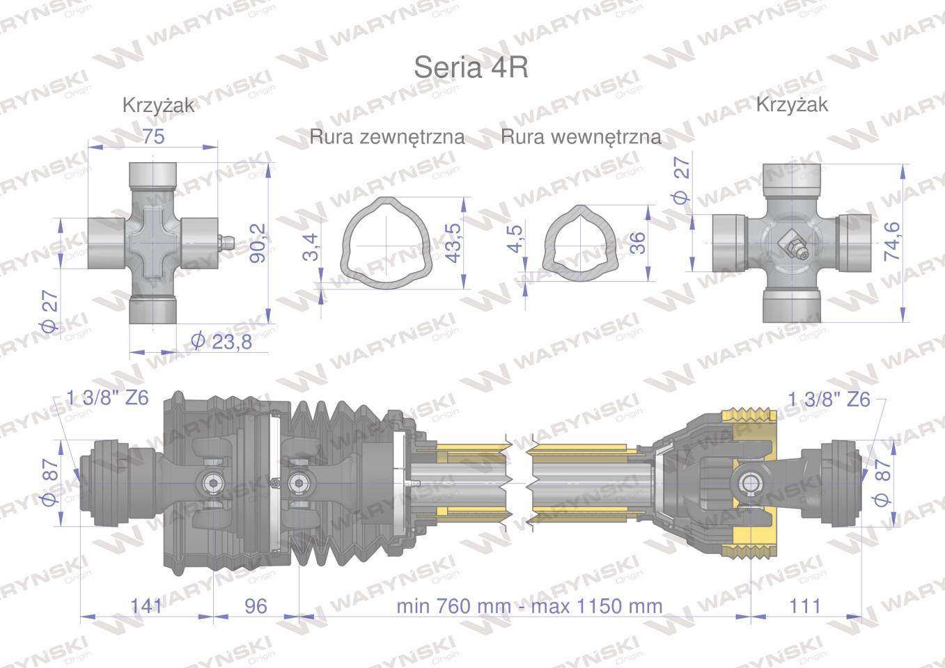 Wał przegubowo-teleskopowy 760-1150mm 540nm szerokokątny ce 2020 seria 4r waryński Wał przegubowo-teleskopowy 760-1150mm 540nm szerokokątny ce 2020 seria 4r waryński - obrazek 3