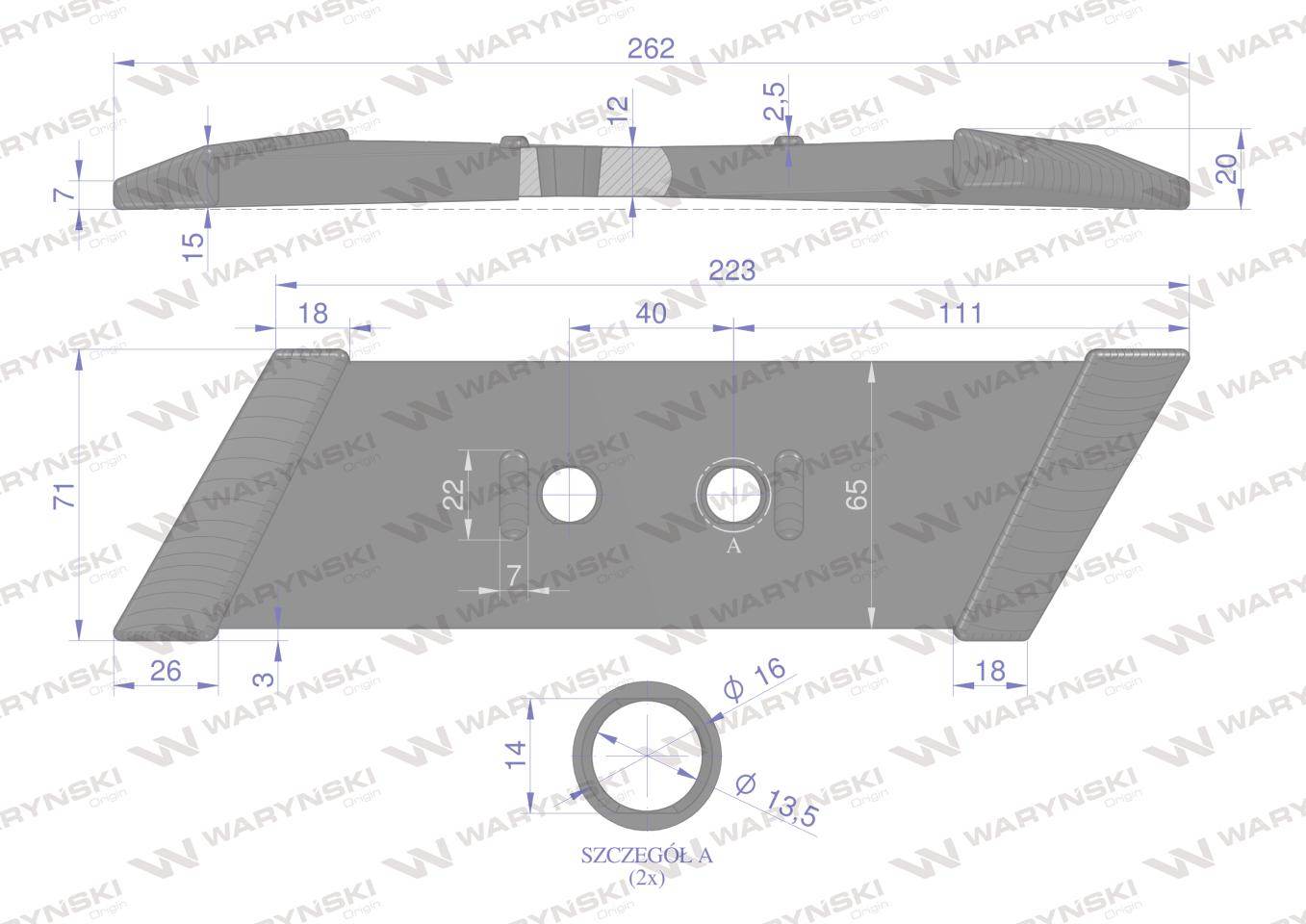 Dłuto nakładka lemiesza prawa zamiennik kverneland stal borowa napawane waryński Dłuto nakładka lemiesza prawa zamiennik kverneland stal borowa napawane waryński - obrazek 2