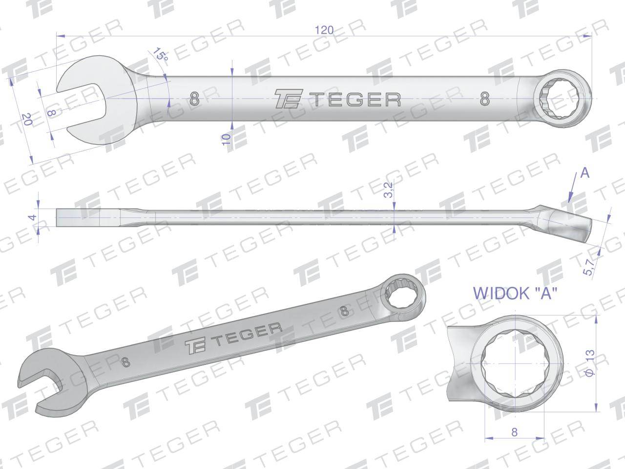 Klucz płasko-oczkowy 8mm teger Klucz płasko-oczkowy 8mm teger - obrazek 3