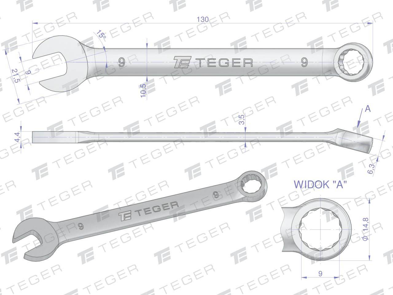 Klucz płasko-oczkowy 9mm teger Klucz płasko-oczkowy 9mm teger - obrazek 3