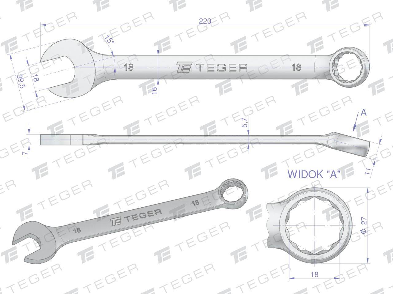 Klucz płasko-oczkowy 18mm teger Klucz płasko-oczkowy 18mm teger - obrazek 3