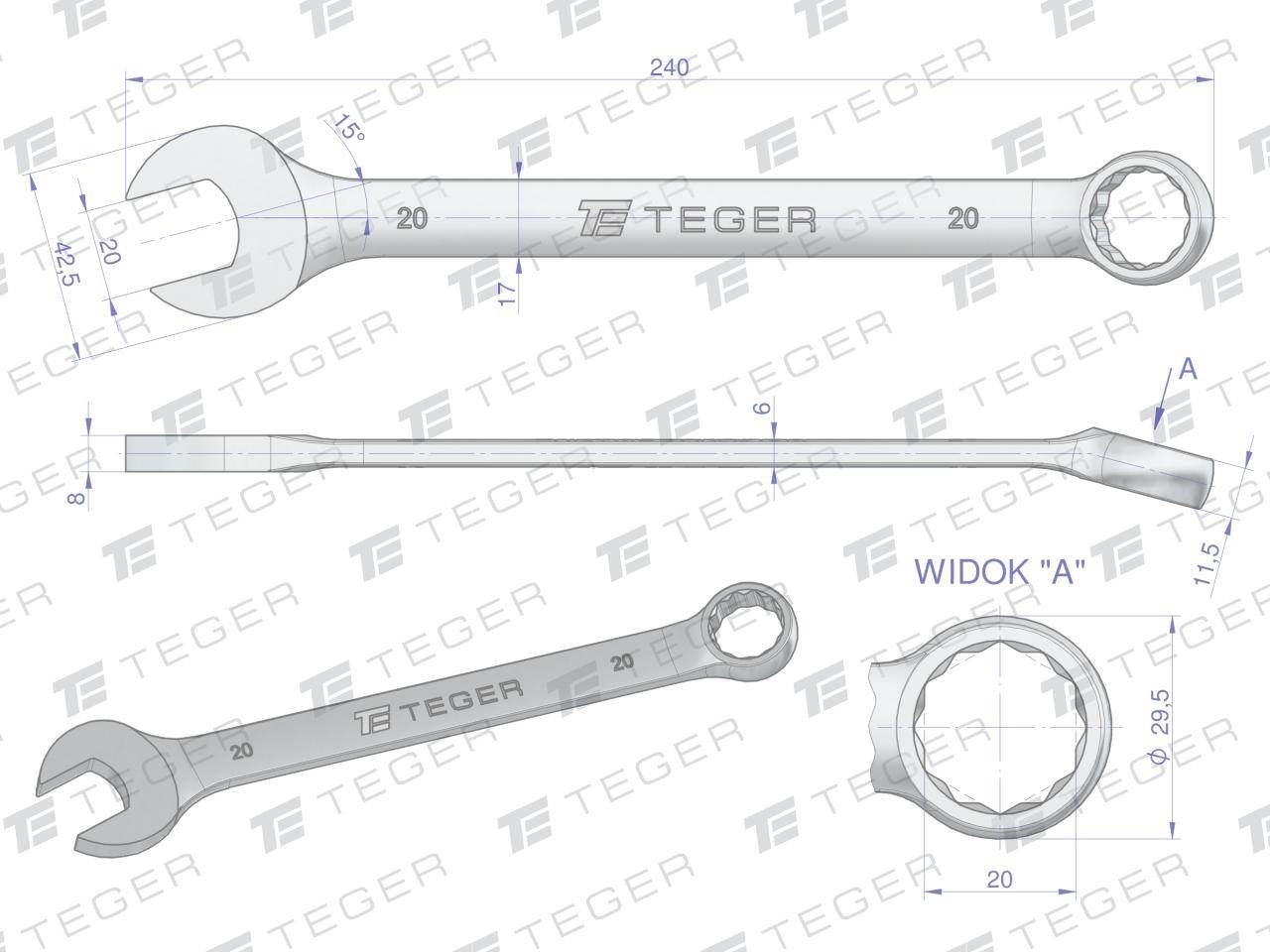 Klucz płasko-oczkowy 20mm teger Klucz płasko-oczkowy 20mm teger - obrazek 3