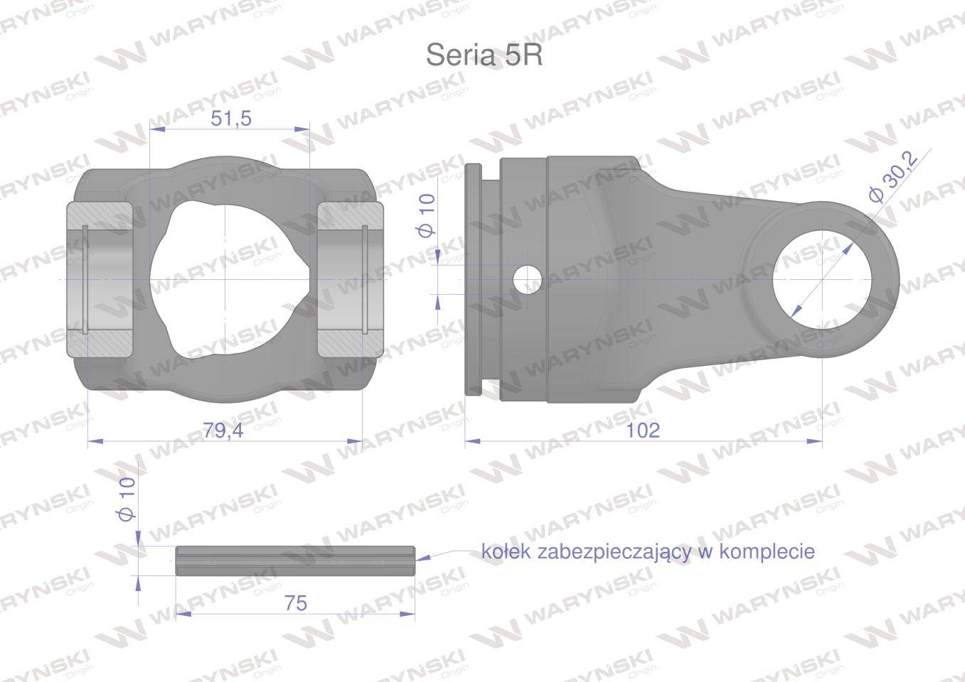 Widłak rury zewnętrznej 51.5x3 krzyżak 30.2x79.4 seria 5r waryński Widłak rury zewnętrznej 51.5x3 krzyżak 30.2x79.4 seria 5r waryński - obrazek 3