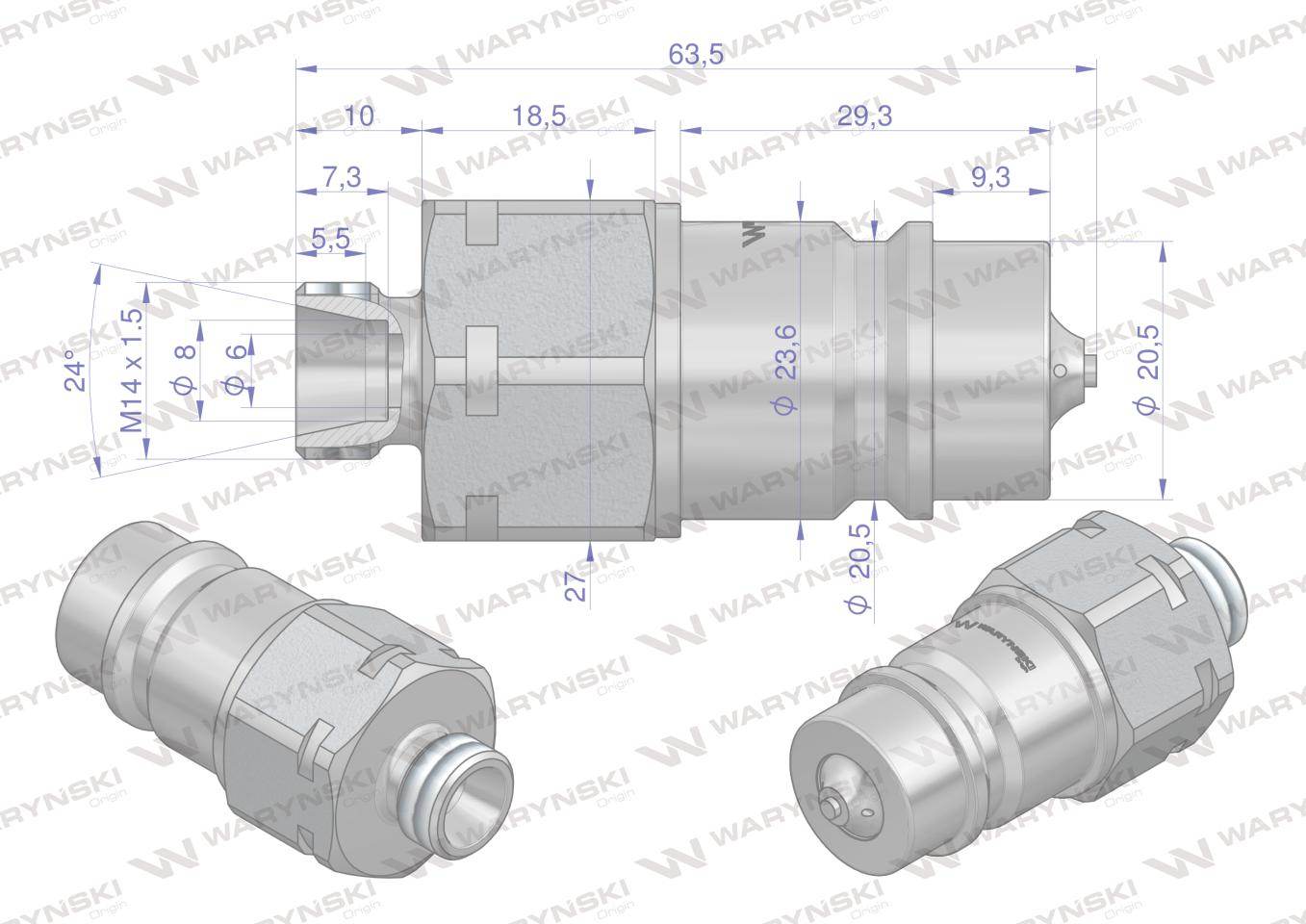 Szybkozłącze hydrauliczne wtyczka m14x1.5 gwint zewnętrzny euro iso 7241-a z eliminatorem ciśnienia waryński Szybkozłącze hydrauliczne wtyczka m14x1.5 gwint zewnętrzny euro iso 7241-a z eliminatorem ciśnienia waryński - obrazek 4