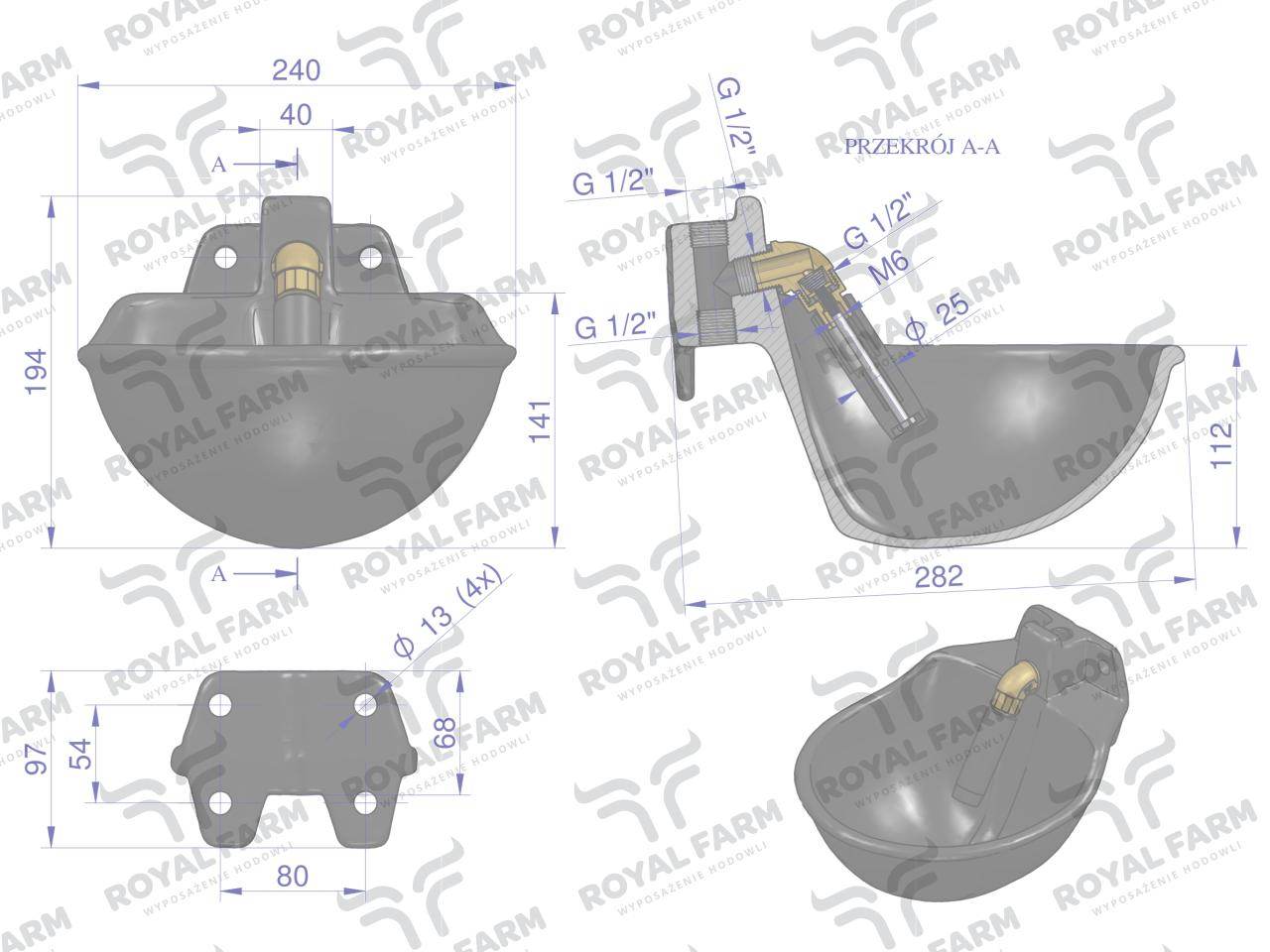 Poidło miskowe żeliwne z zaworem rurowym czarne 2.5l royal farm 2szt Poidło miskowe żeliwne z zaworem rurowym czarne 2.5l royal farm 2szt - obrazek 3