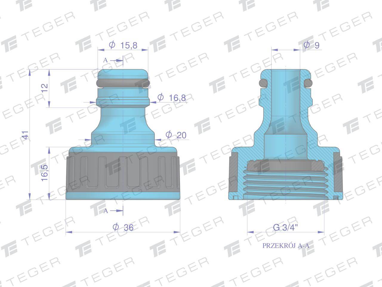 Przyłącze do kranu 3/4" teger Przyłącze do kranu 3/4" teger - obrazek 4