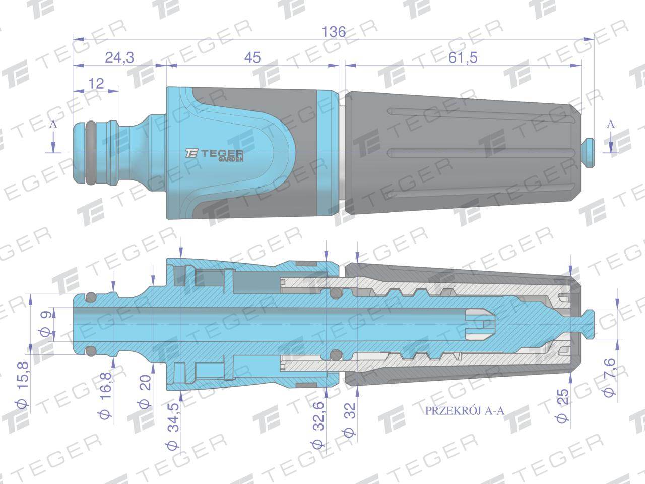 Końcówka natryskowa regulowana teger Końcówka natryskowa regulowana teger - obrazek 4