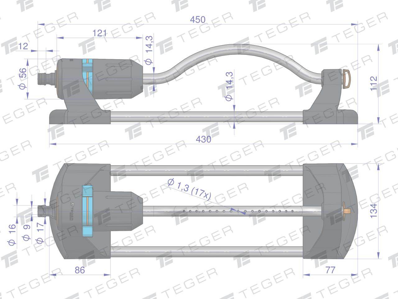 Zraszacz ogrodowy oscylacyjny 17 dysz teger Zraszacz ogrodowy oscylacyjny 17 dysz teger - obrazek 2