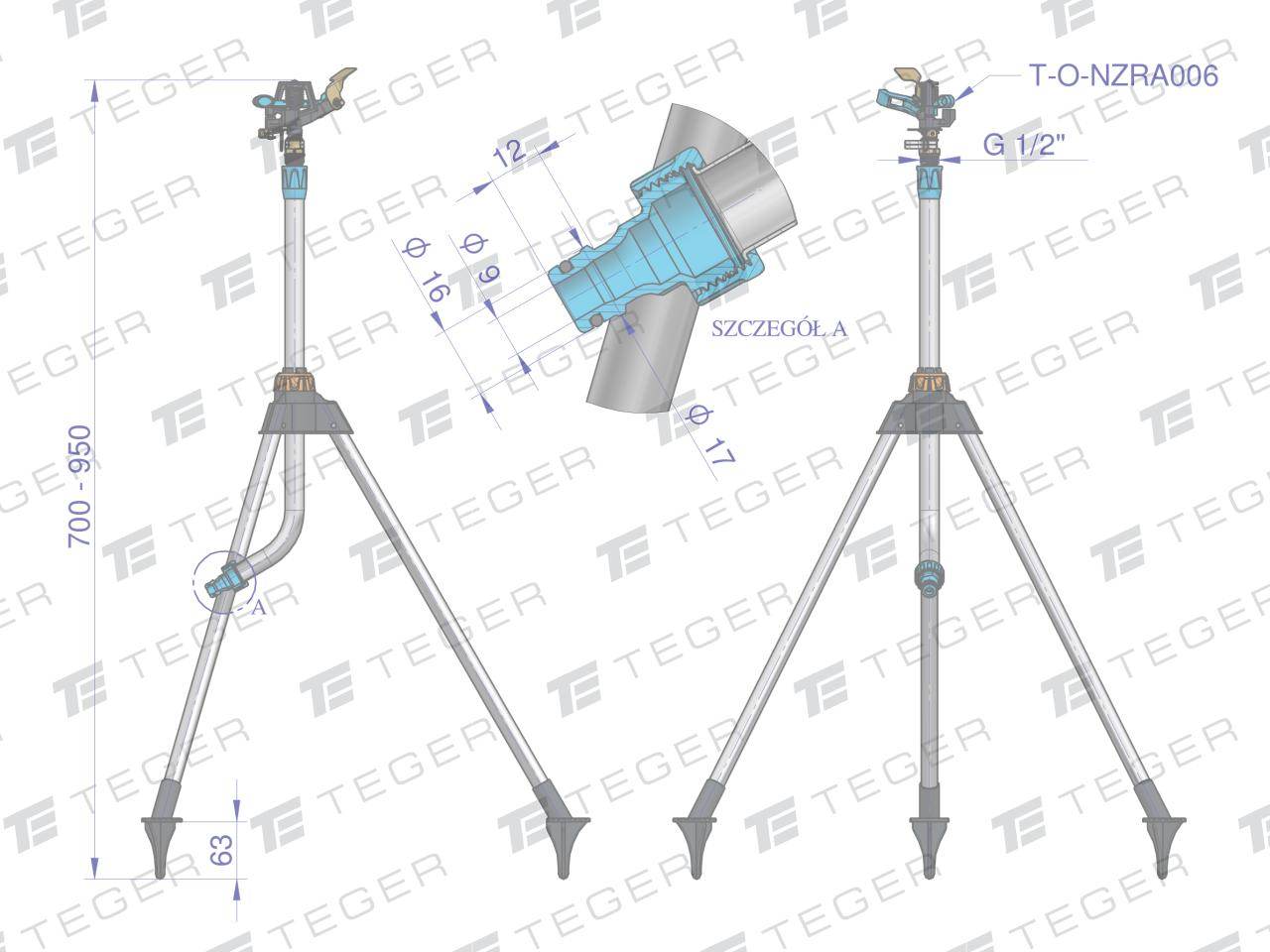 Zraszacz ogrodowy trójnożny 70-95cm teger Zraszacz ogrodowy trójnożny 70-95cm teger - obrazek 2
