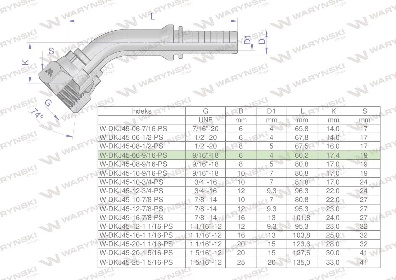 Zakucie hydrauliczne dkj45 dn06 9/16"-18 unf premium waryński 5szt Zakucie hydrauliczne dkj45 dn06 9/16"-18 unf premium waryński 5szt - obrazek 4