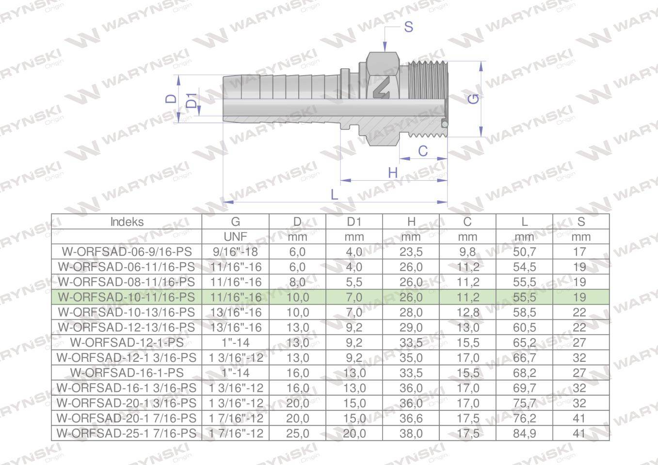 Zakucie hydrauliczne orfsad dn10 11/16"-16 premium waryński 10szt Zakucie hydrauliczne orfsad dn10 11/16"-16 premium waryński 10szt - obrazek 3